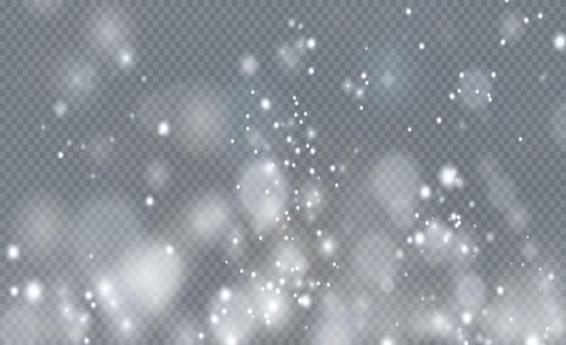 Vector light sparkling dust with white sparkling stars on a transparent background