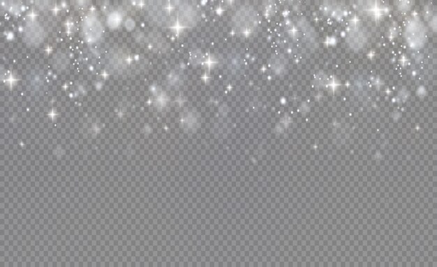 透明な背景に白い輝く星と光の輝くほこり