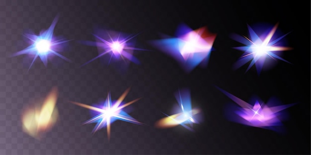 Light star crystal shiny hologram bokeh Set of transparent color effects