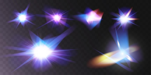 Vector light star crystal shiny hologram bokeh set of transparent color effects