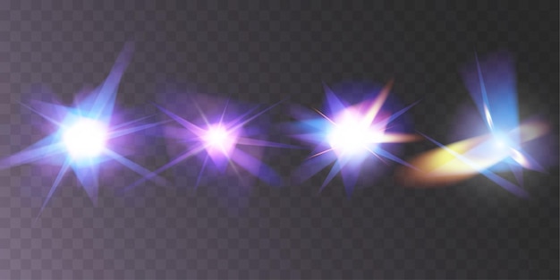 Vector light star crystal shiny hologram bokeh set of transparent color effects