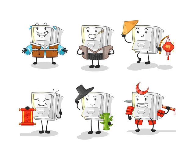 Light switch asian culture set cartoon mascot vector