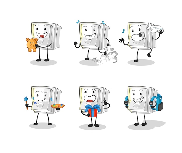 Vector light switch children group character cartoon mascot vector