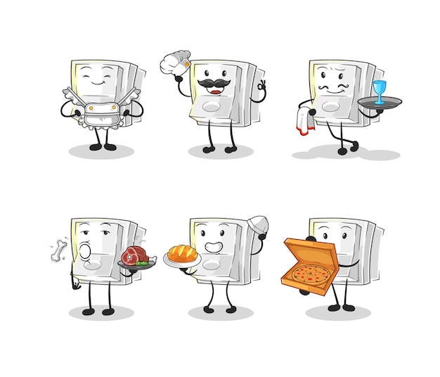 Light switch restaurant group character cartoon mascot vector