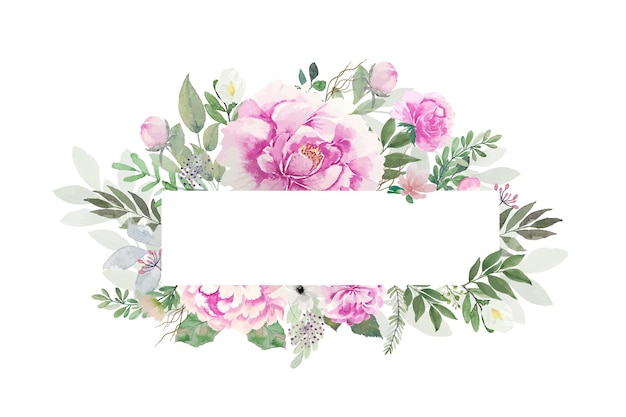 Вектор Светлые тона прекрасные акварельные розовые цветы с открытой прямоугольной рамкой для копирования