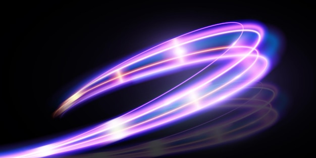 Световые следы фиолетовая и синяя линияАбстрактный фон эффект скорости движения размытие ночных огней