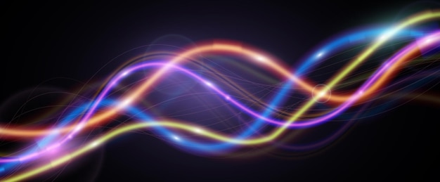 Vector light trails violet and blue lineabstract background speed effect motion blur night lights