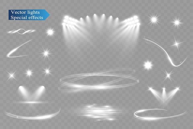 Light wave shine spotlight effectvector glow line sparkle shine Silver wavy effects