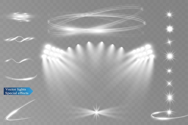 Light wave shine spotlight effectvector glow line sparkle shine Silver wavy effects