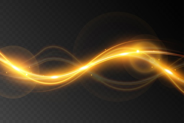 Vector light wave of shiny gold linesgold color glowing design elementwavy bright stripes