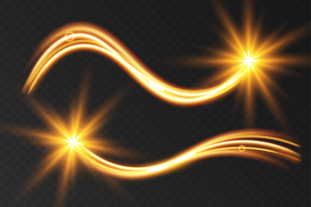 Vector light wave of shiny gold linesgold color glowing design elementwavy bright stripes