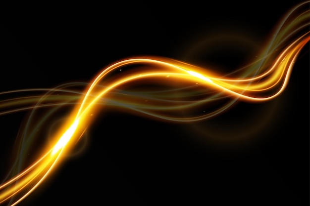 Светлые волнистые золотые линиицвет светящийся элемент дизайнаВолнистые яркие полосыВекторная иллюстрация