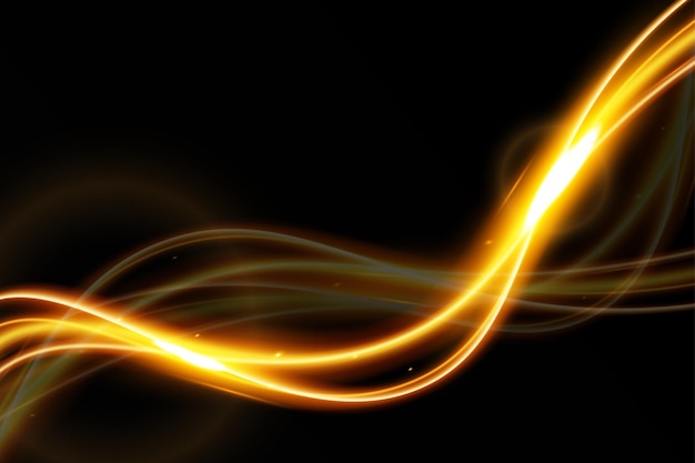 Light waveshiny gold linesColor glowing design elementWavy bright stripesVector illustration