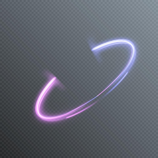 Вектор Легкий вихрь. световой эффект кривой неоновой линии. светящаяся сине-фиолетовая изогнутая линия для игровой индустрии