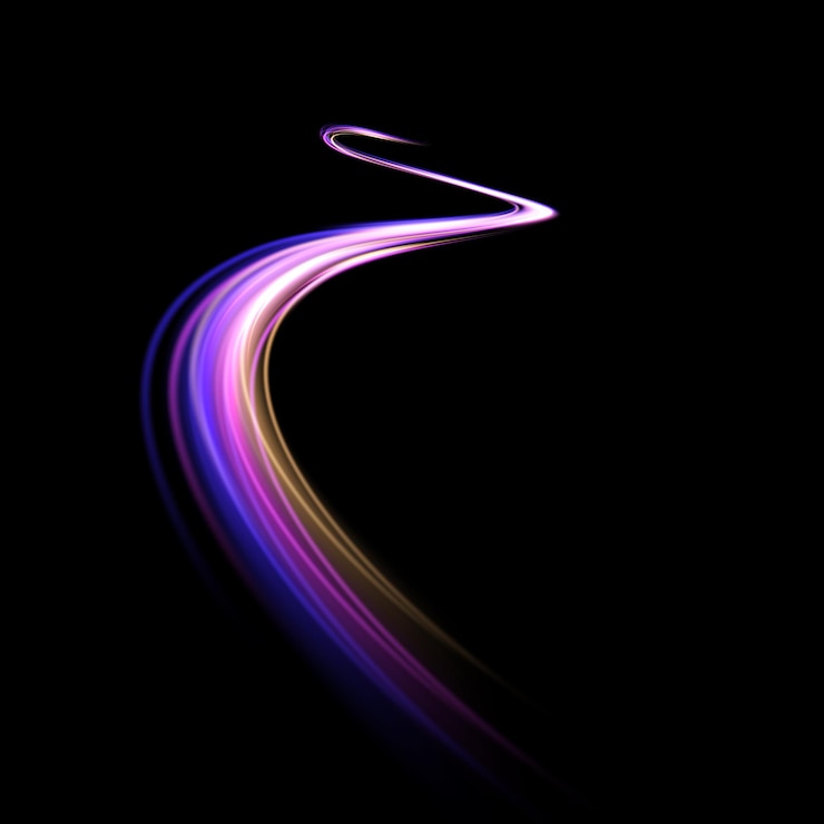 Vector light whirl. curve neon line light effect. glowing blue purple curved line for gaming industry adver