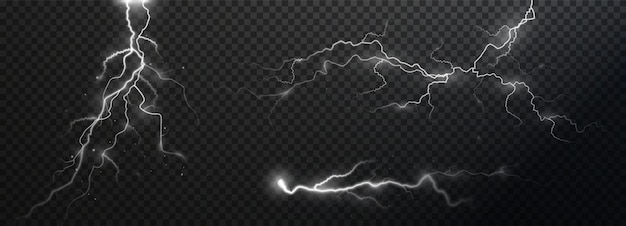 Light white isolated vector lightning png. Magic light abstract lines. Realistic natural lightning.