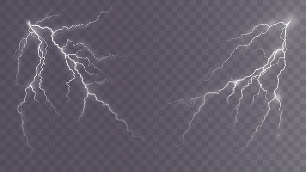 Light white isolated vector lightning png. magic light abstract lines. realistic natural lightning.