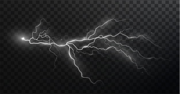 Light white isolated vector lightning png. Magic light abstract lines. Realistic natural lightning.