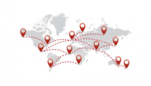 ポインターマーク-通信の概念と光の世界地図