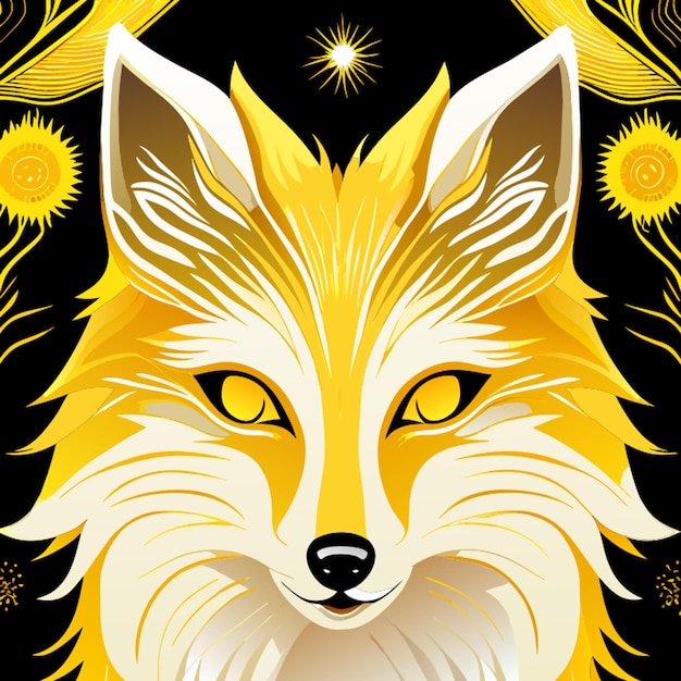 A light yellow fox clear big eyes detailed strong light moonlight vector illustration