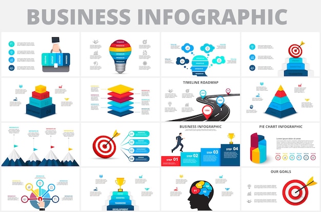 Vector lightbulb cirkels richten piramide en tijdlijn infographics