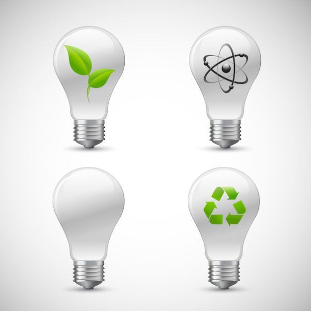 Lightbulb eco science icons set