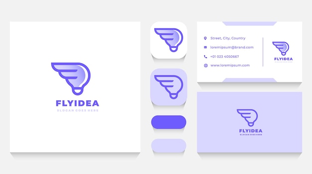 Lightbulb idea wings logo template and business card