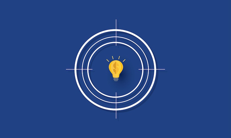Vector lightbulb with dollar sign inside target aim success business concept inspiration business