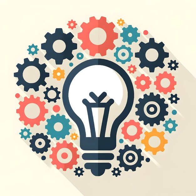 Lightbulb with Gears and Cogs Vector Design