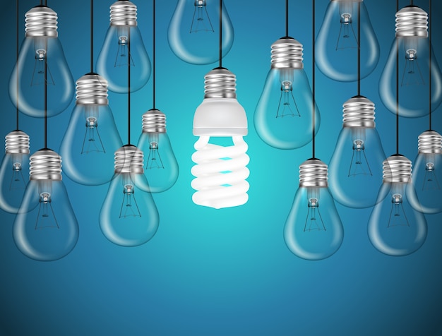 Lightbulbs on blue background