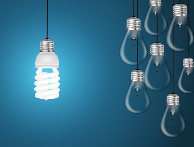 Lightbulbs on blue background