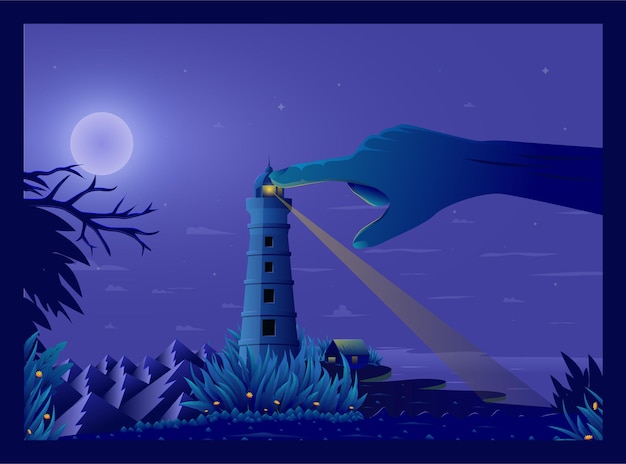Вектор Маяк ночью иллюстрация