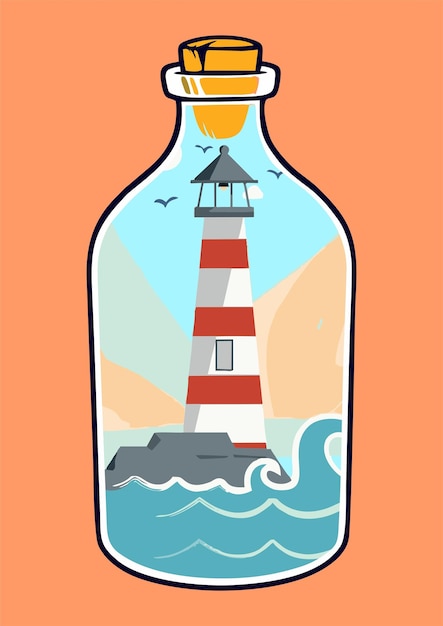 Lighthouse on the beach in a bottle