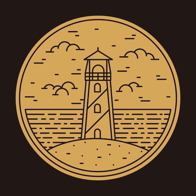 Lighthouse beach sea nature badge patch pin graphic illustration