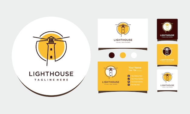 Lighthouse beacon minimalist circle line art logo design icon vector