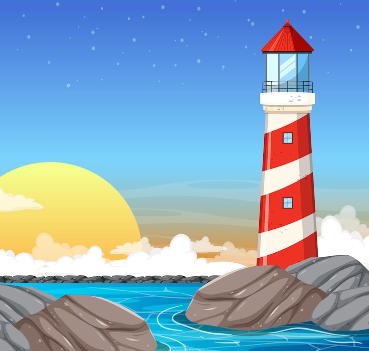 Vector lighthouse on the coast