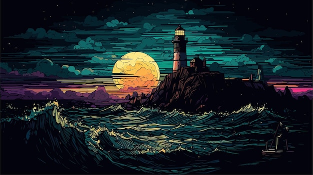 Vector lighthouse concept illustration fantasy background