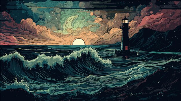 Vector lighthouse concept illustration fantasy background