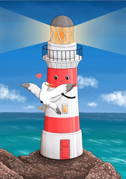 Lighthouse cute character vector illustration