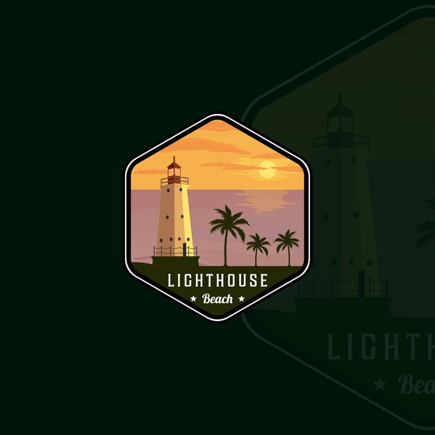 маяк эмблема логотип старинные векторные иллюстрации шаблон значок графический дизайн пляж или остров