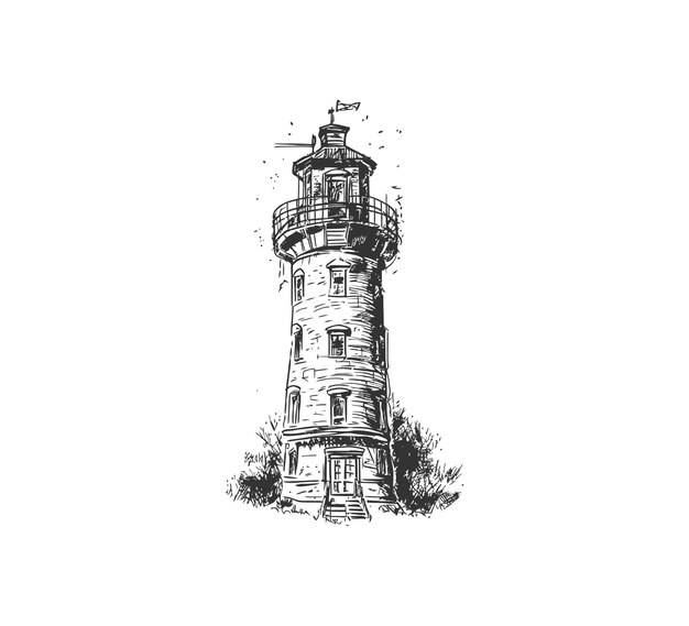 Lighthouse hand drawn engraving style Vector illustration design