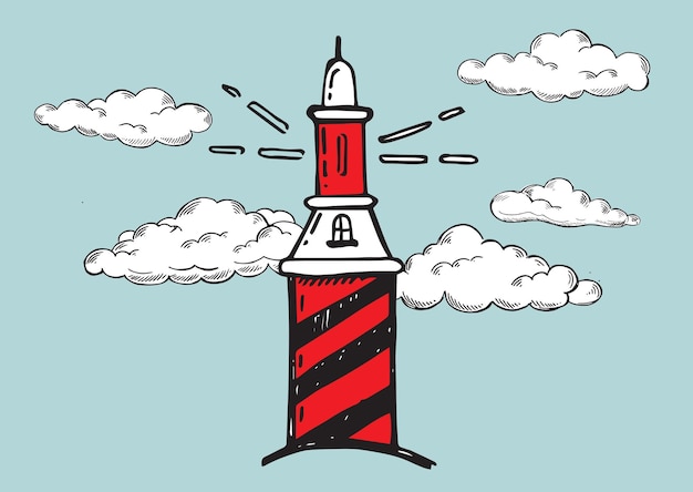 Lighthouse, hand drawn style, vector illustration.