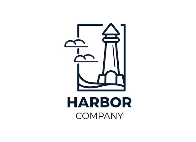 The lighthouse and harbor logo vector designs