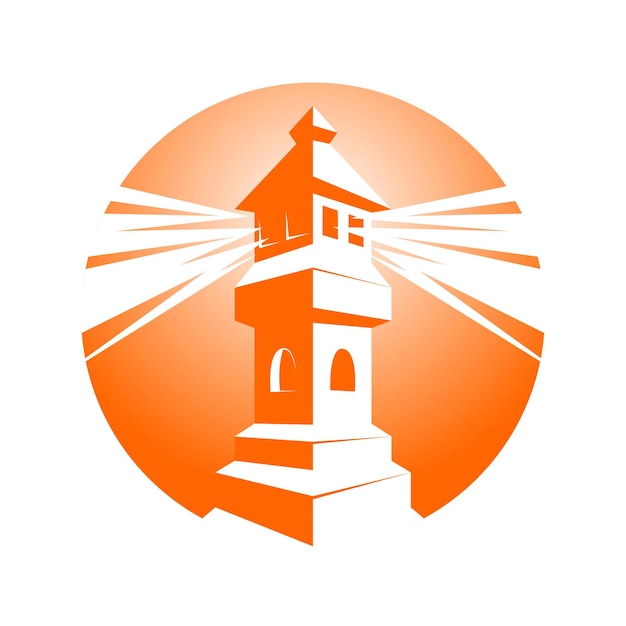 Logo dell'illustrazione del faro logo arancione con luci accese