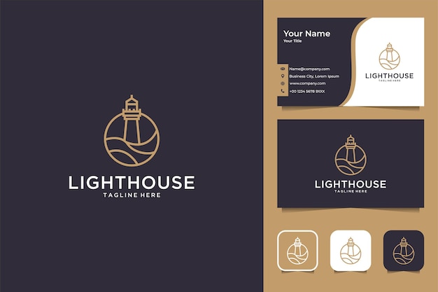 Lighthouse line art logo design and business card