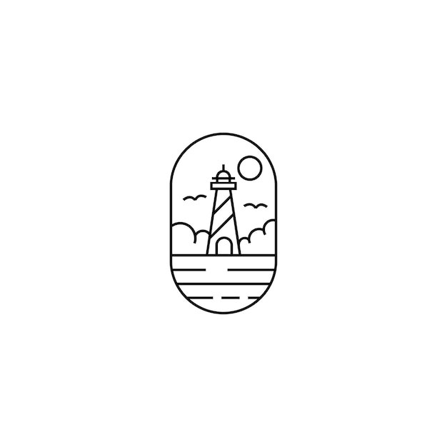 Lighthouse line logo design with ocean view