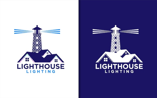 Lighthouse logo design template with house element