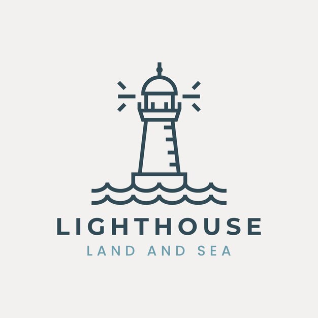 lighthouse logo line art with sea vector illustration template design beacon icon design