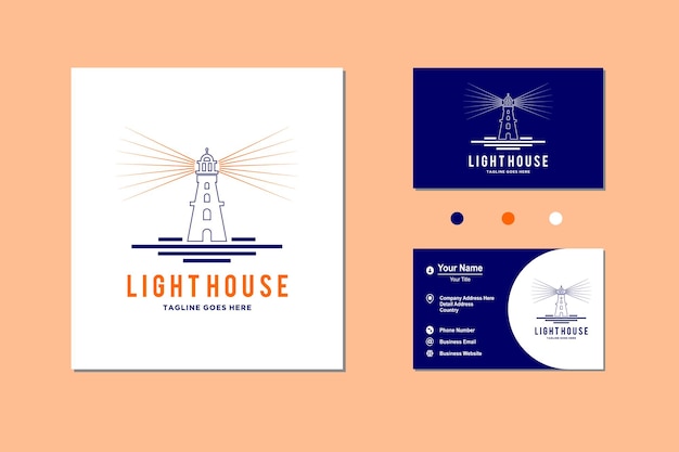 Vector lighthouse searchlight beacon tower island beach coast icon logo vector design inspiration