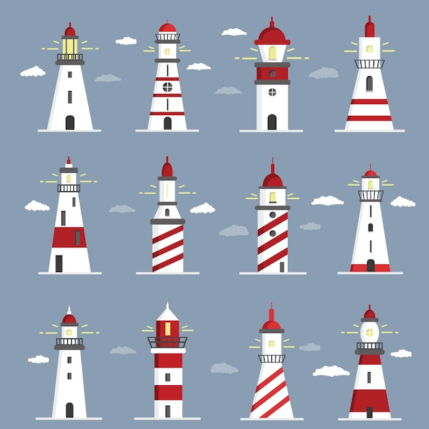 Lighthouse set flat design vector illustration